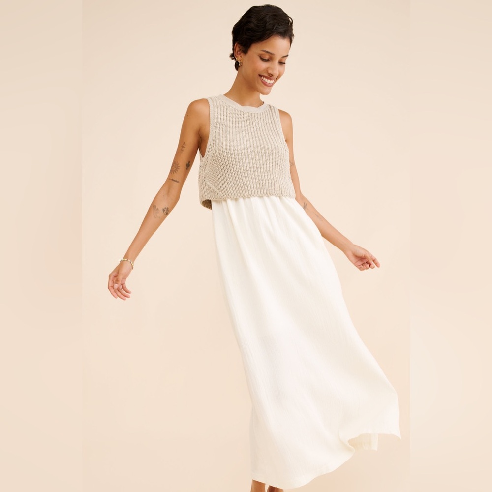 Anthropologie Beige Knit Bodice Cream Maxi Dress